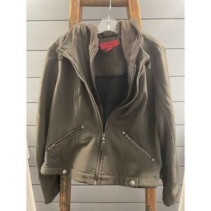 Coffee Shop Jacket womans Coat  Brown Hood. Large Dual Zippers Lined